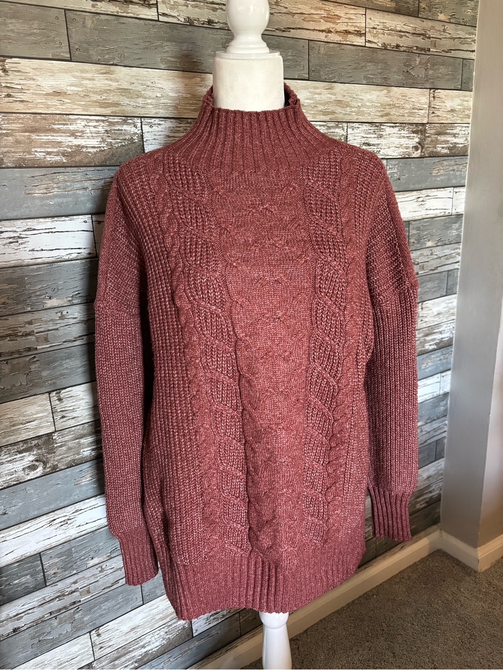 Maurice’s Cozy Cable Knit Mock Neck Sweater Marled Terracotta Rose Womens XS